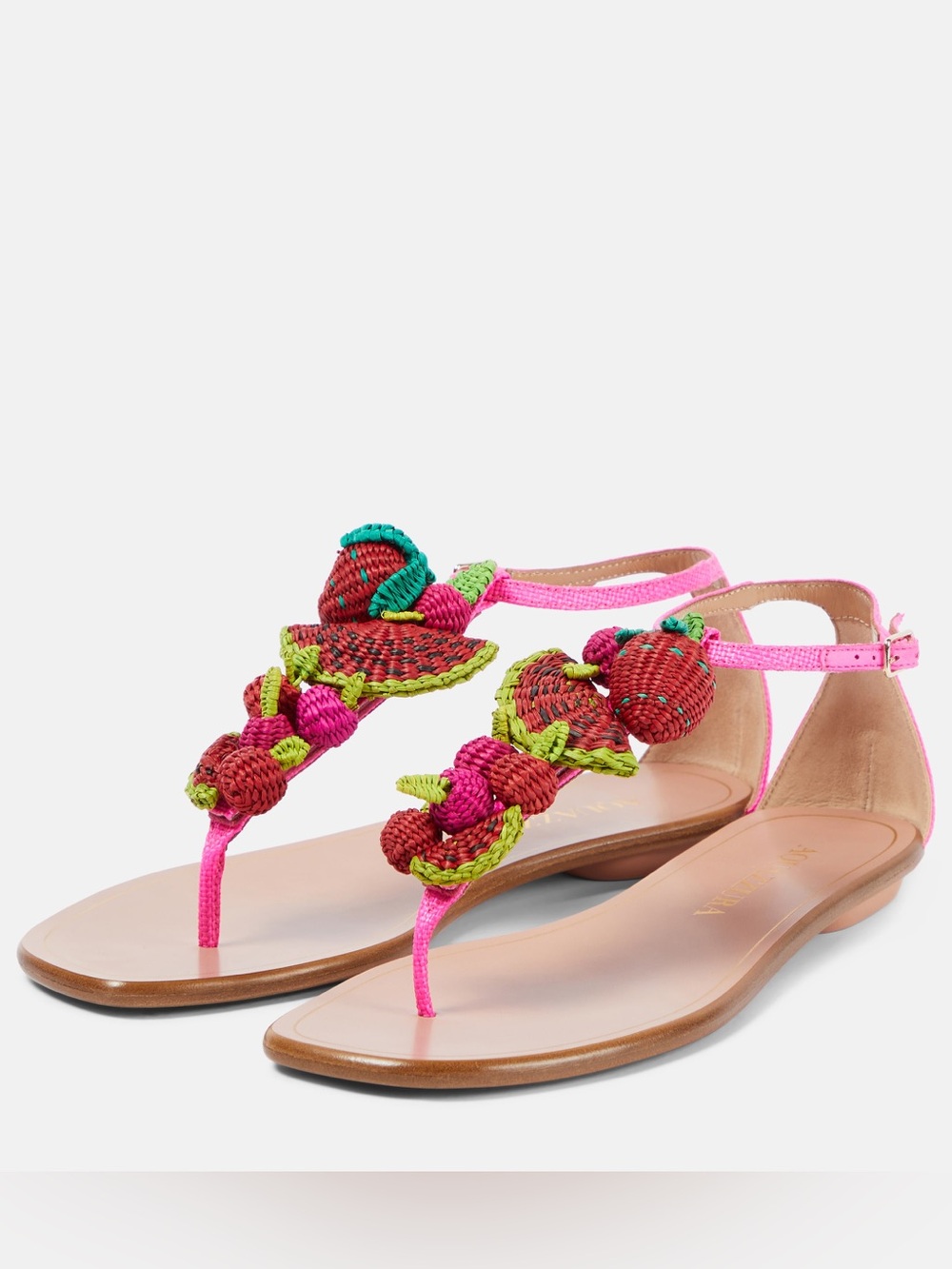 New Aquazzura Strawberry Punch raffia thong sandals 37 $875 - Picture 6 of 14